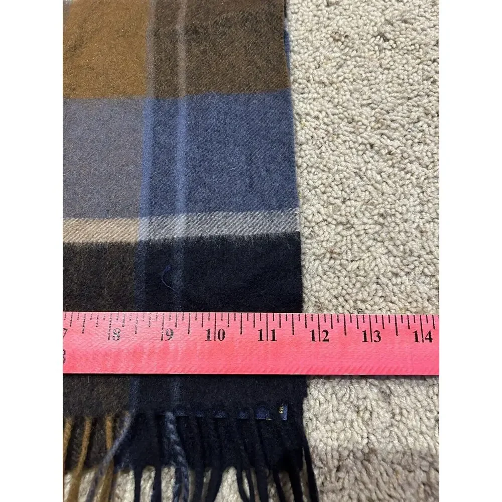 Men's ClubRoom 67” SCARF 100% Cashmere PLAID Black Brown Blue Gray FRINGE K24